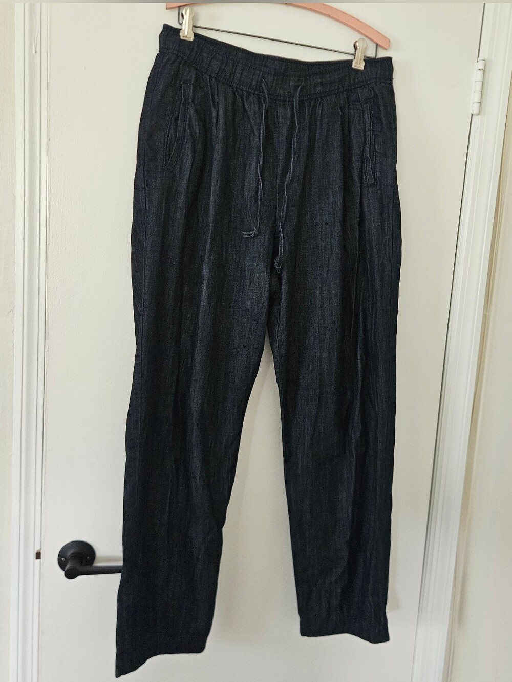 Old Navy Womens Jeans Billie Straight L Tall Pull on Dark Wash Pleated Blue